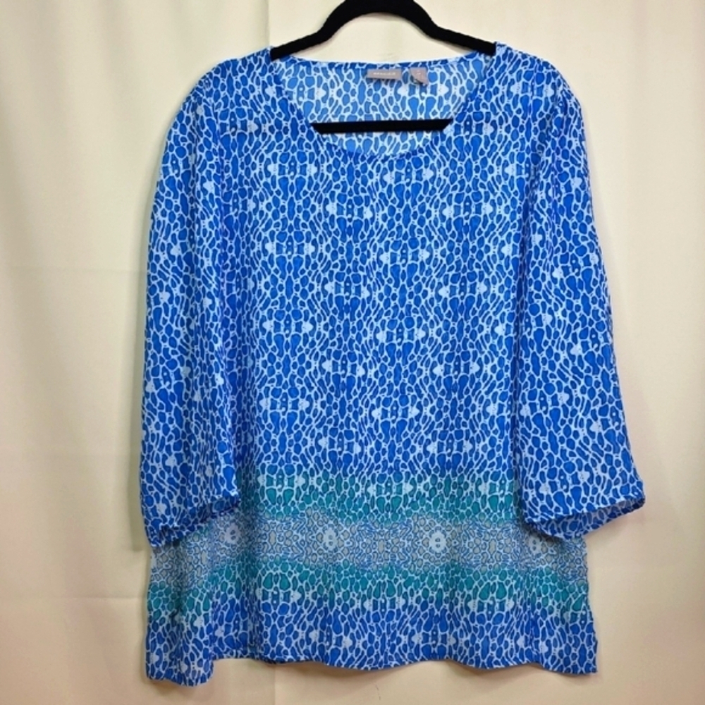 Chico's Blue Boxy Blouse with Geometric Design